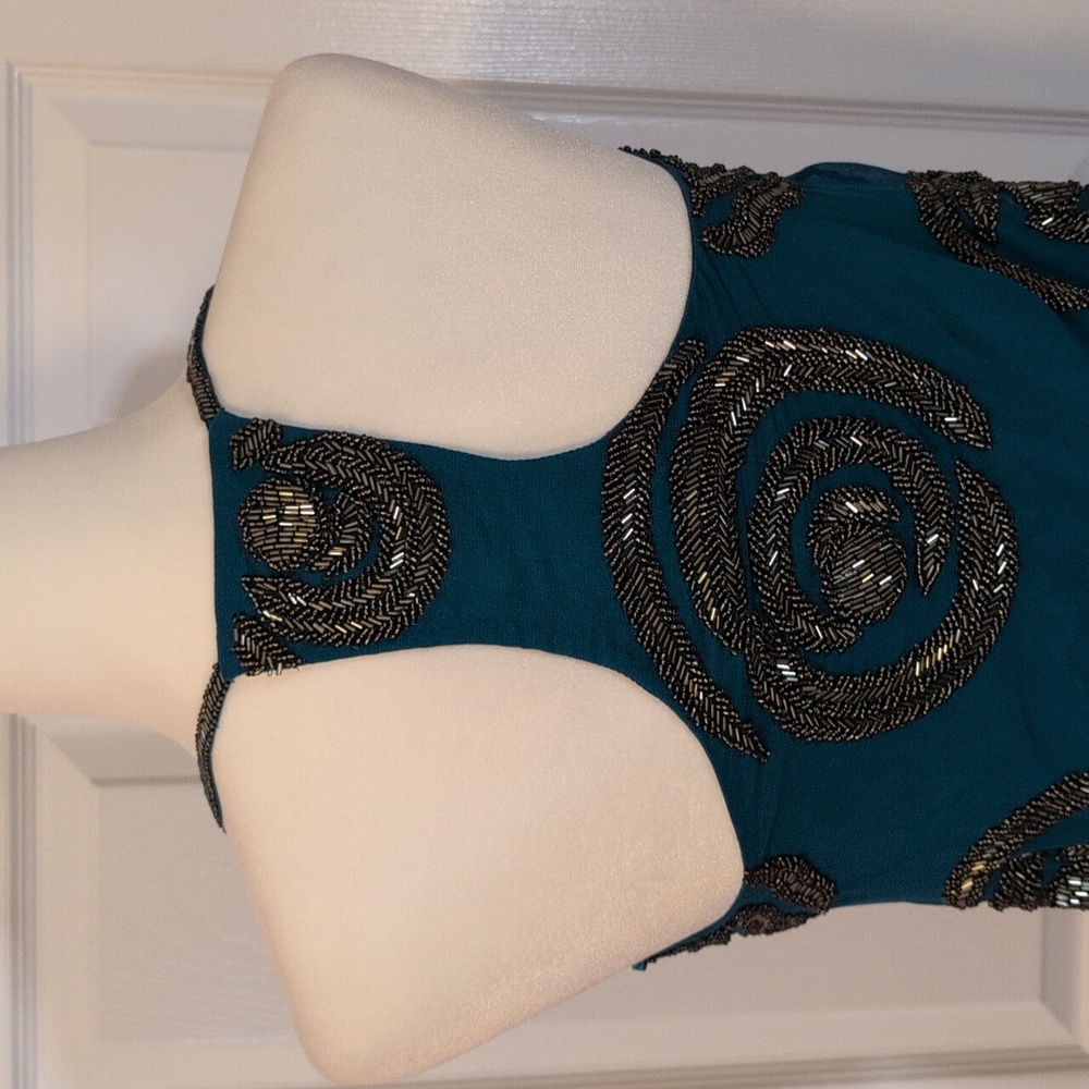 Lotus Threads Teal Sleeveless Racerback Dress with Sequin Swirls NWT - Picture 5 of 8